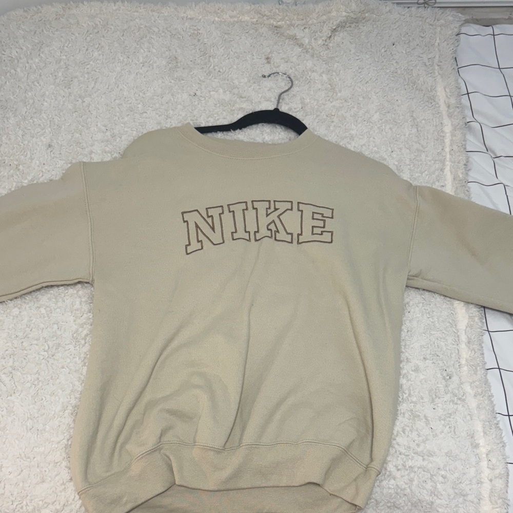 Gildan Women's Tan Nike Embroidered Crewneck (slightly stained on back)